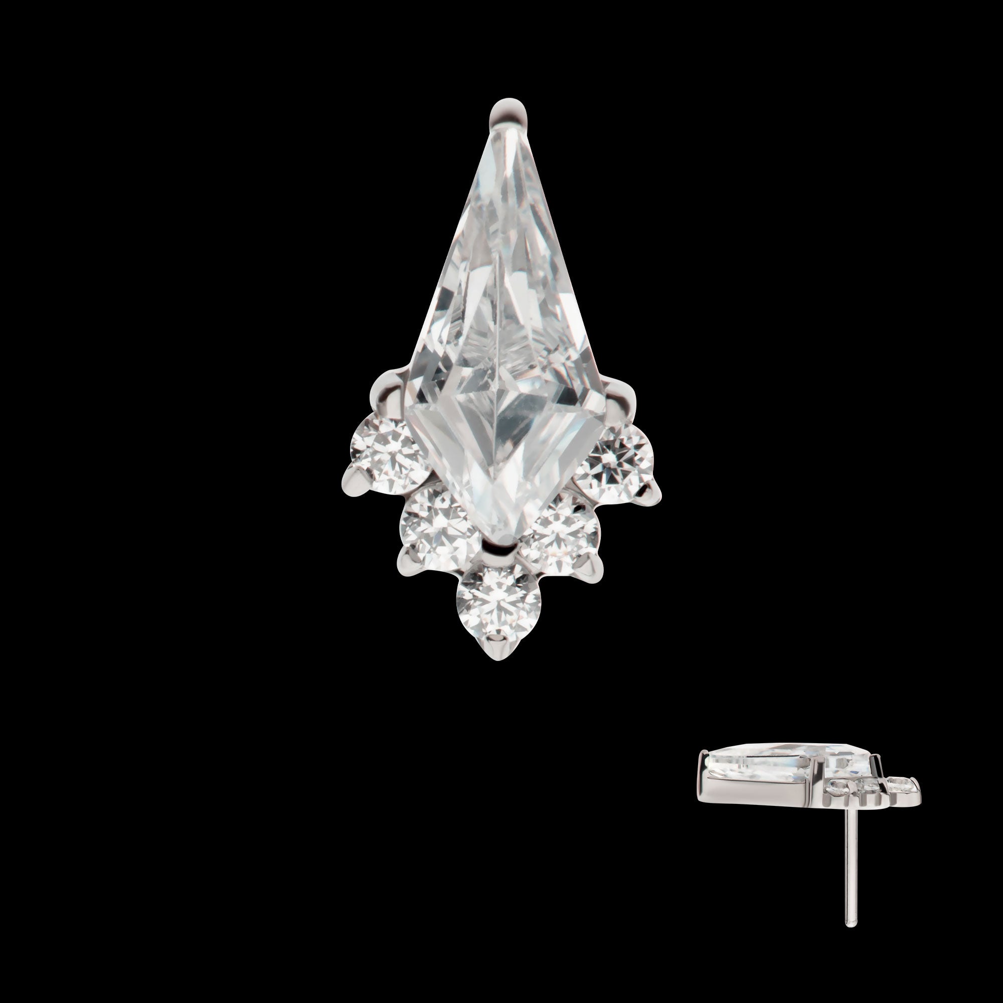 Kite Shape with 5-Cluster Round CZ Gem Flatback Stud Earring / Nosering - CZ in Titanium