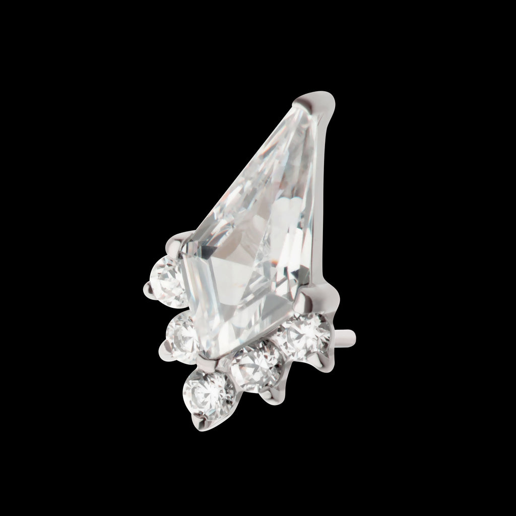 Kite Shape with 5-Cluster Round CZ Gem Flatback Stud Earring / Nosering - CZ in Titanium