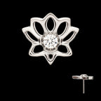 Lotus Flower with Prong Set Gem Flatback Stud Earring / Nosering - Gem in Titanium