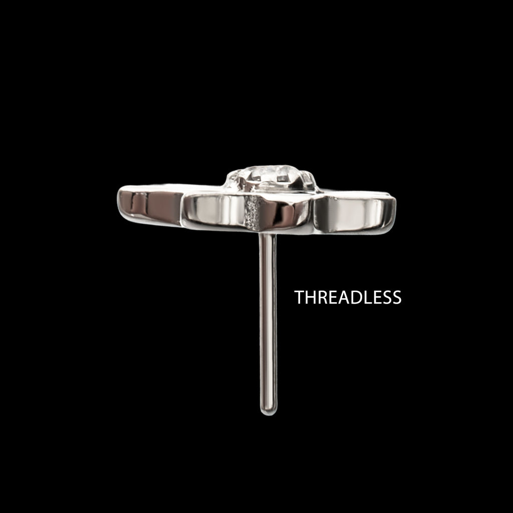Lotus Flower with Prong Set Gem Flatback Stud Earring / Nosering - Gem in Titanium