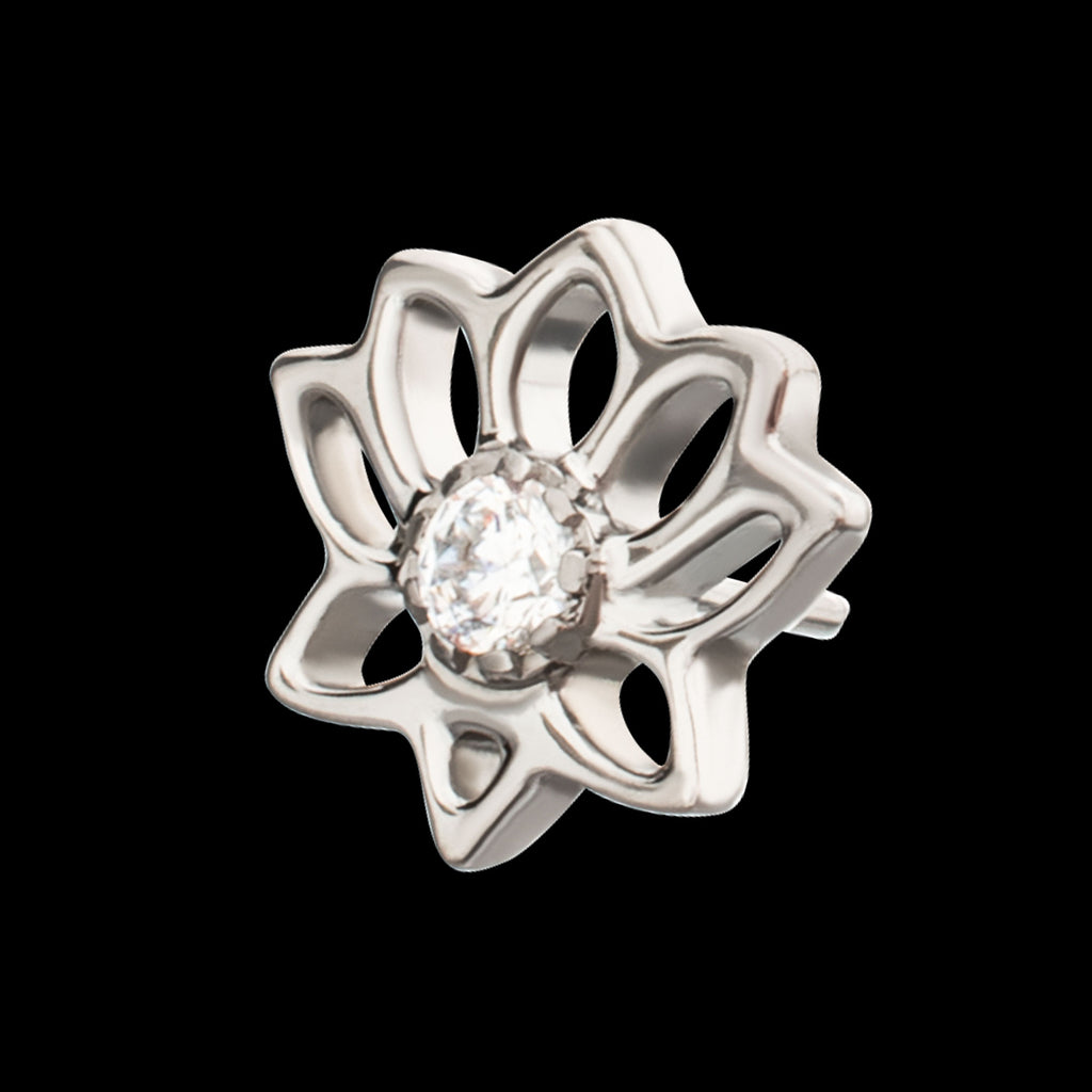 Lotus Flower with Prong Set Gem Flatback Stud Earring / Nosering - Gem in Titanium