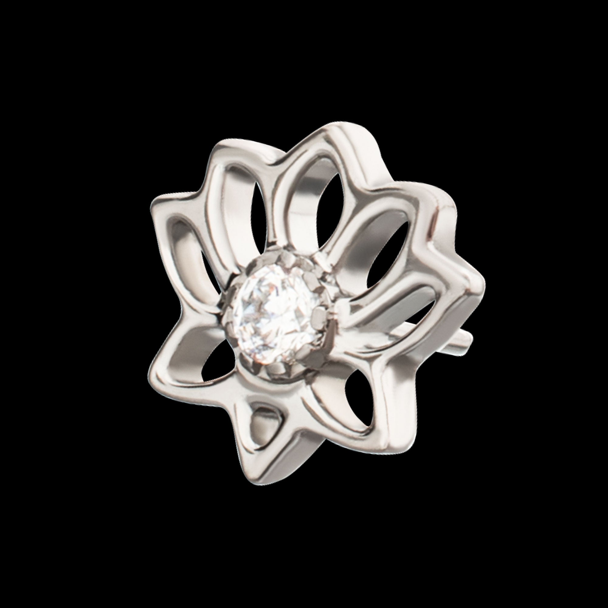 Lotus Flower with Prong Set Gem Flatback Stud Earring / Nosering - Gem in Titanium