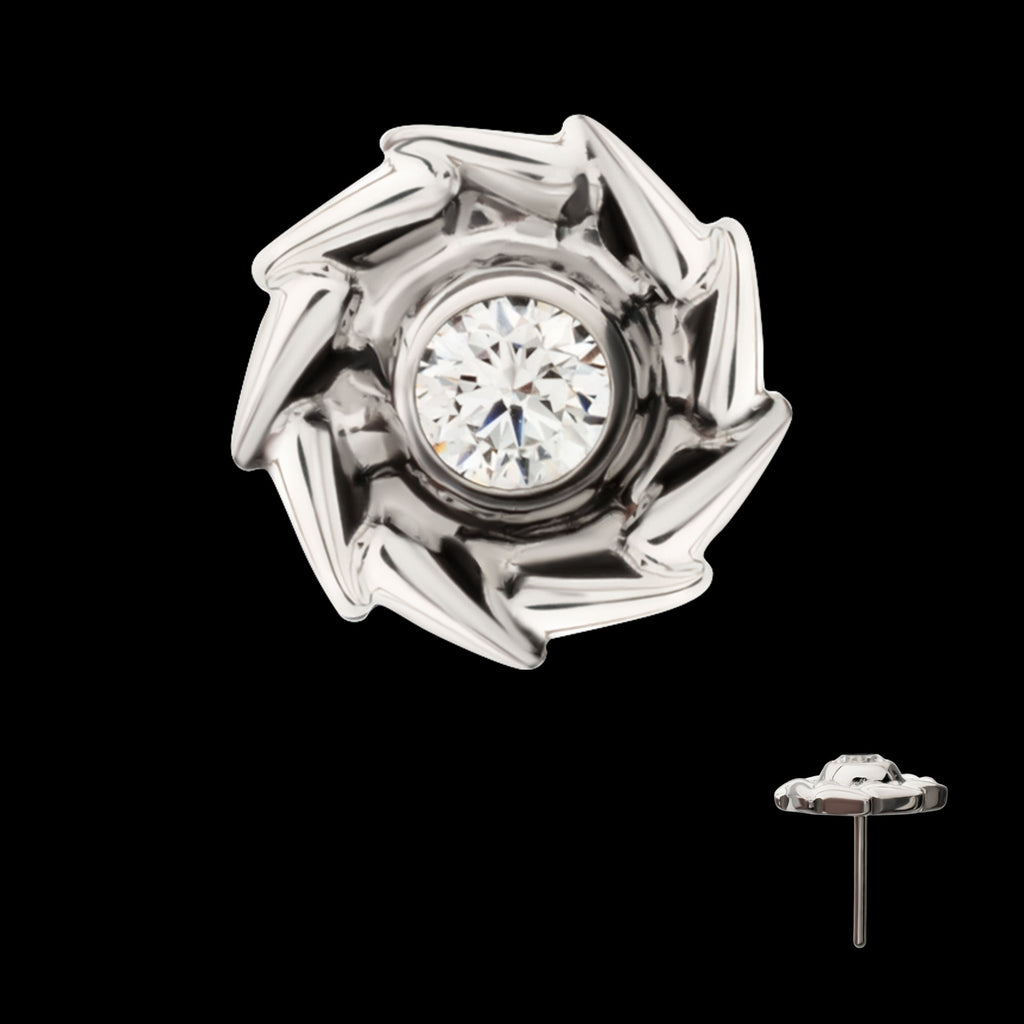 Vortex Spiral with Bezel Set Gem Flatback Stud Earring / Nosering - Gem in Titanium