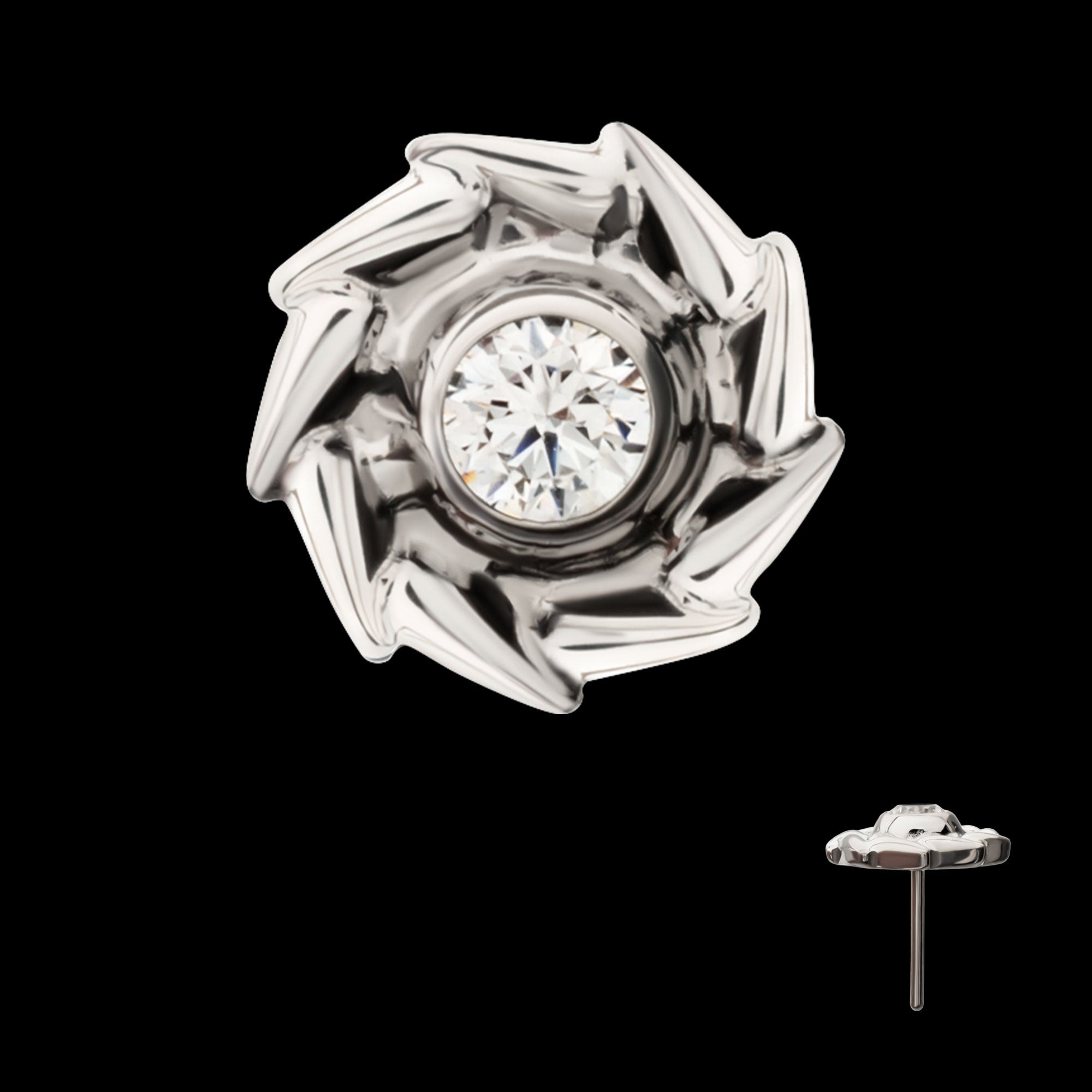 Vortex Spiral with Bezel Set Gem Flatback Stud Earring / Nosering - Gem in Titanium