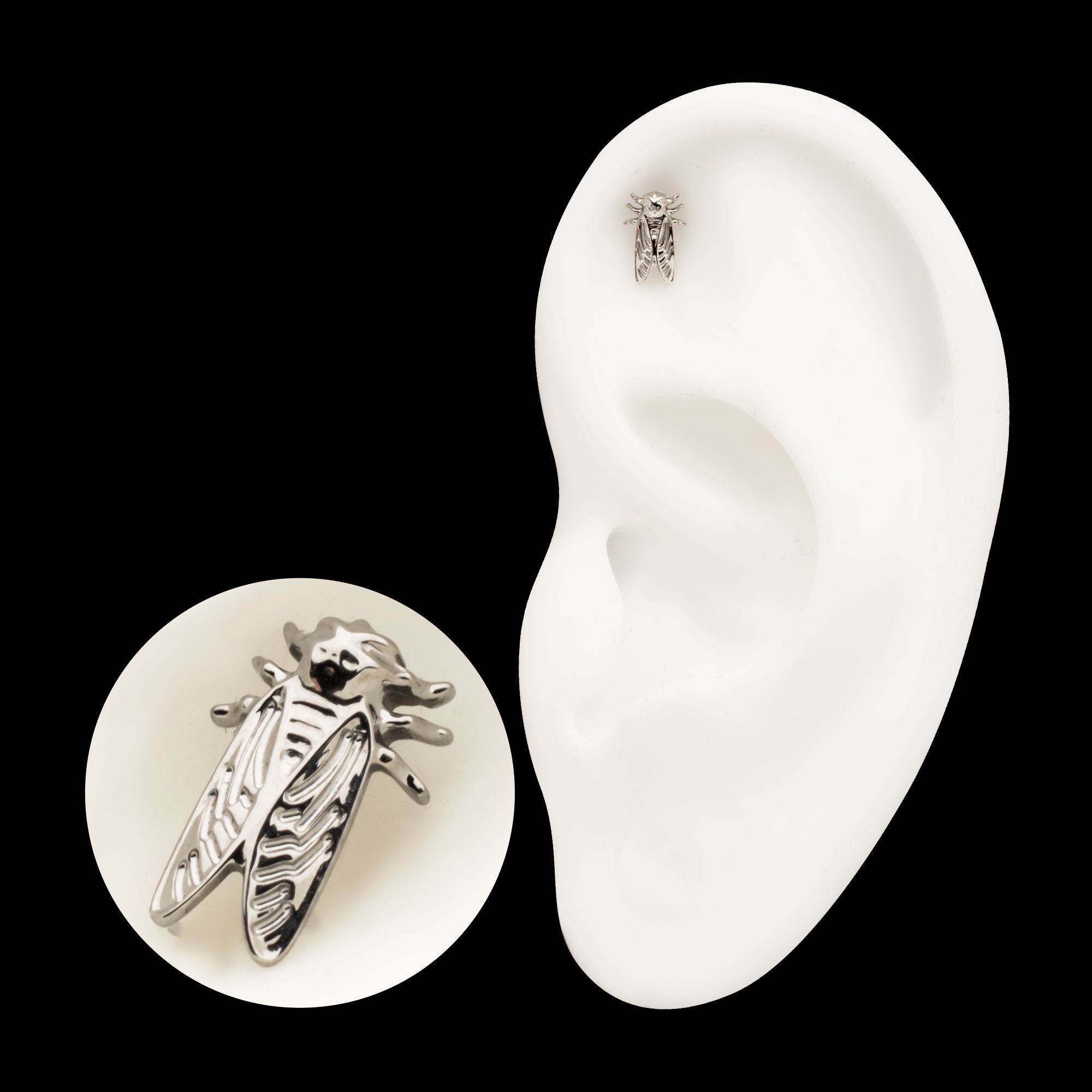 Cicada Flatback Stud Earring / Nosering - Titanium