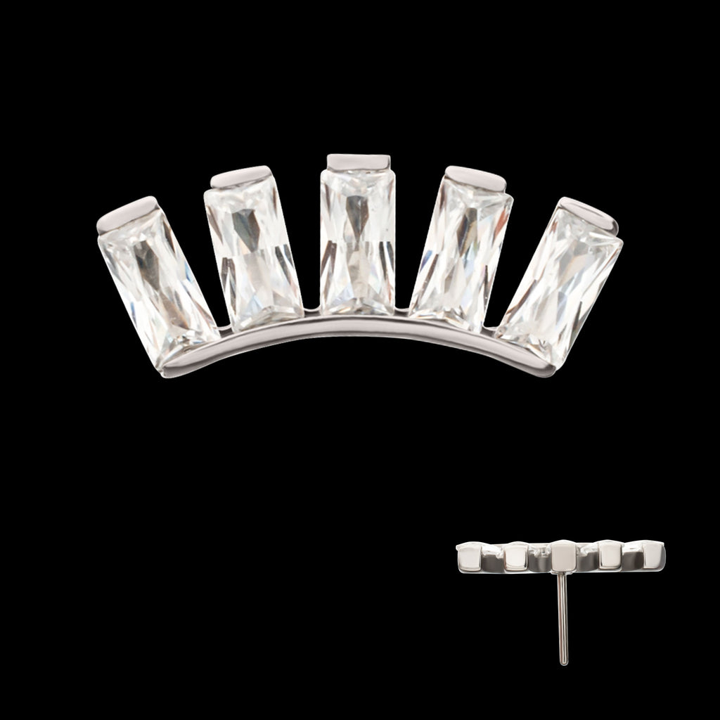 5 Baguette Gem Curved Bar Flatback Stud Earring / Nosering - Gem in Titanium