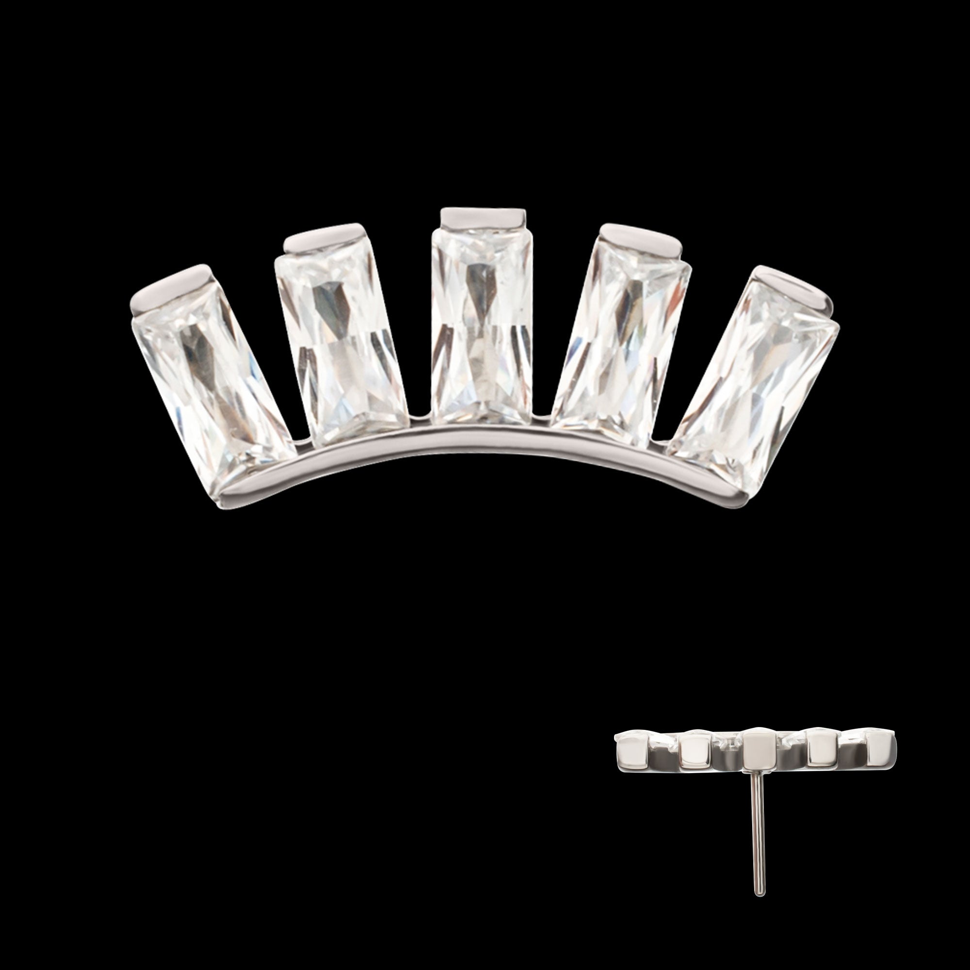 5 Baguette Gem Curved Bar Flatback Stud Earring / Nosering - Gem in Titanium