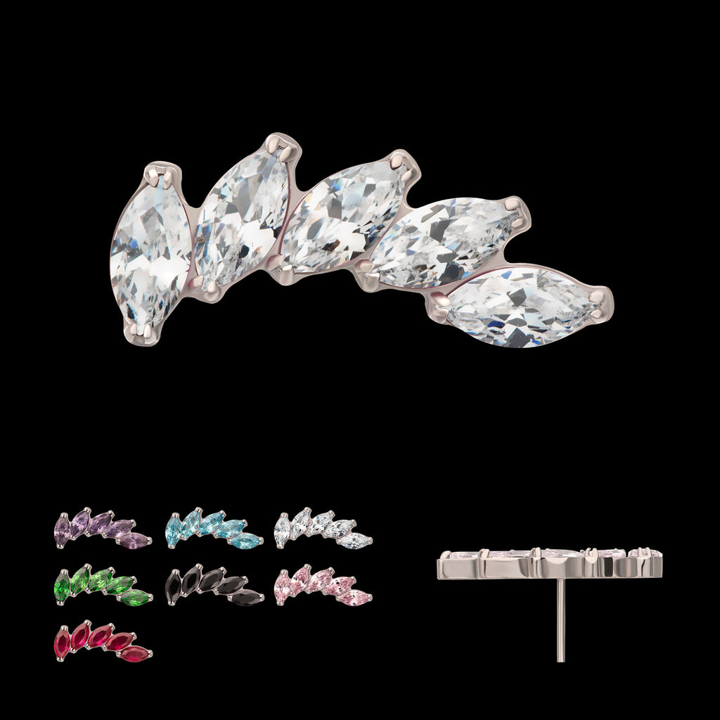 5 Marquise Staggered Cluster Prong Gem Flatback Stud Earring / Nosering - Gem in Titanium