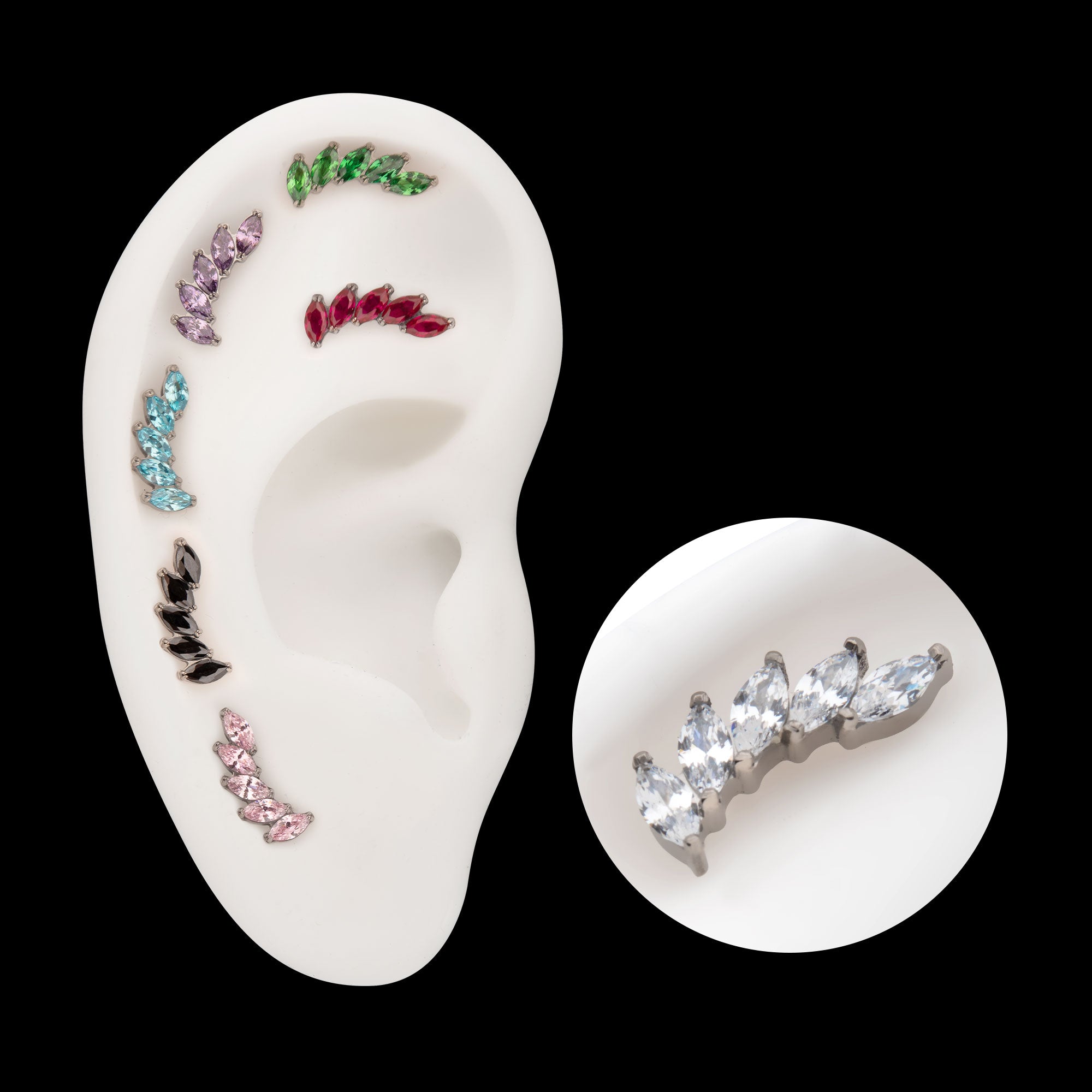 5 Marquise Staggered Cluster Prong Gem Flatback Stud Earring / Nosering - Gem in Titanium
