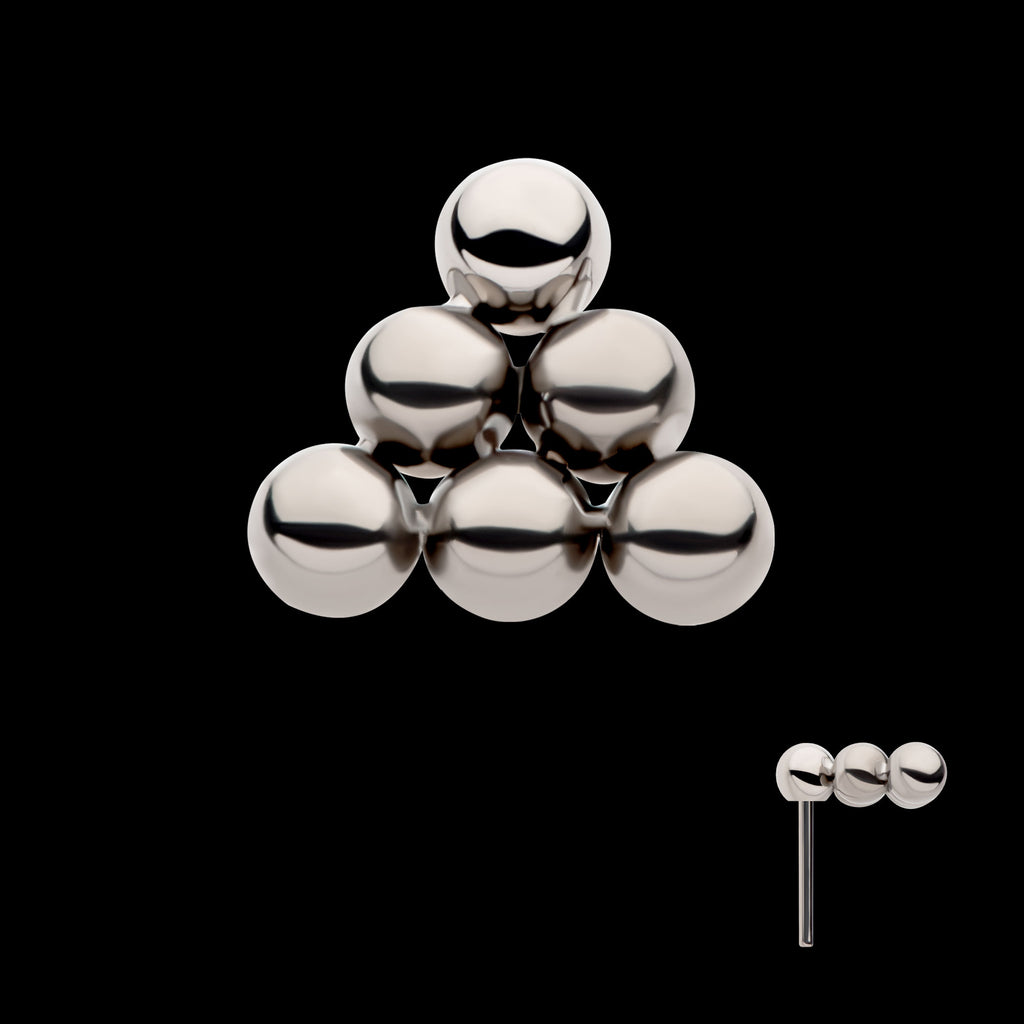 6 Beads Pyramid Shape Flatback Stud Earring / Nosering - Titanium