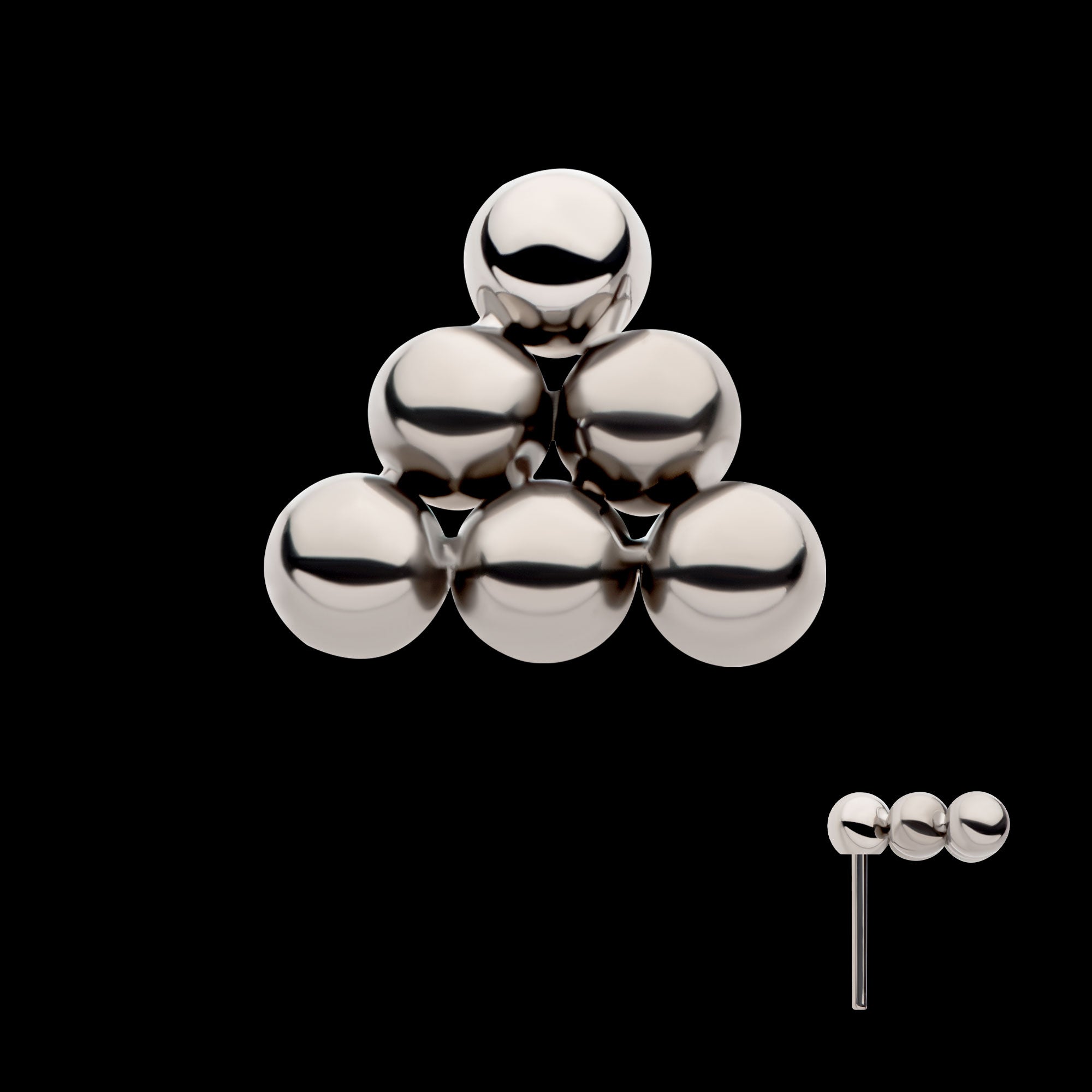 6 Beads Pyramid Shape Flatback Stud Earring / Nosering - Titanium
