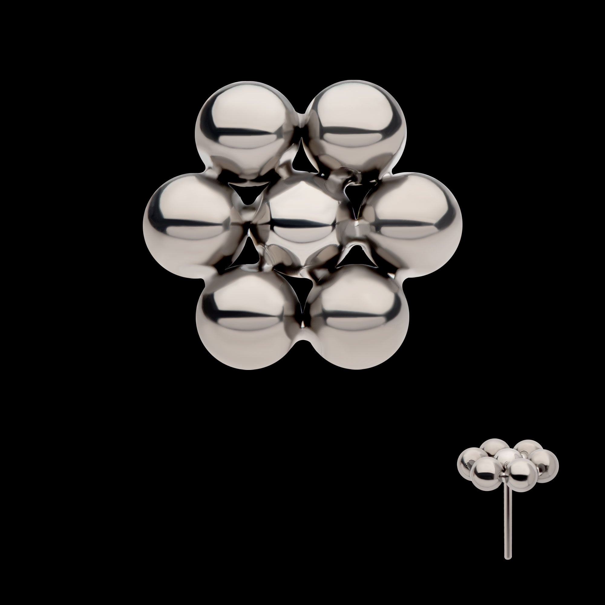 7 Beads Hexagon Shape Flatback Stud Earring / Nosering - Titanium
