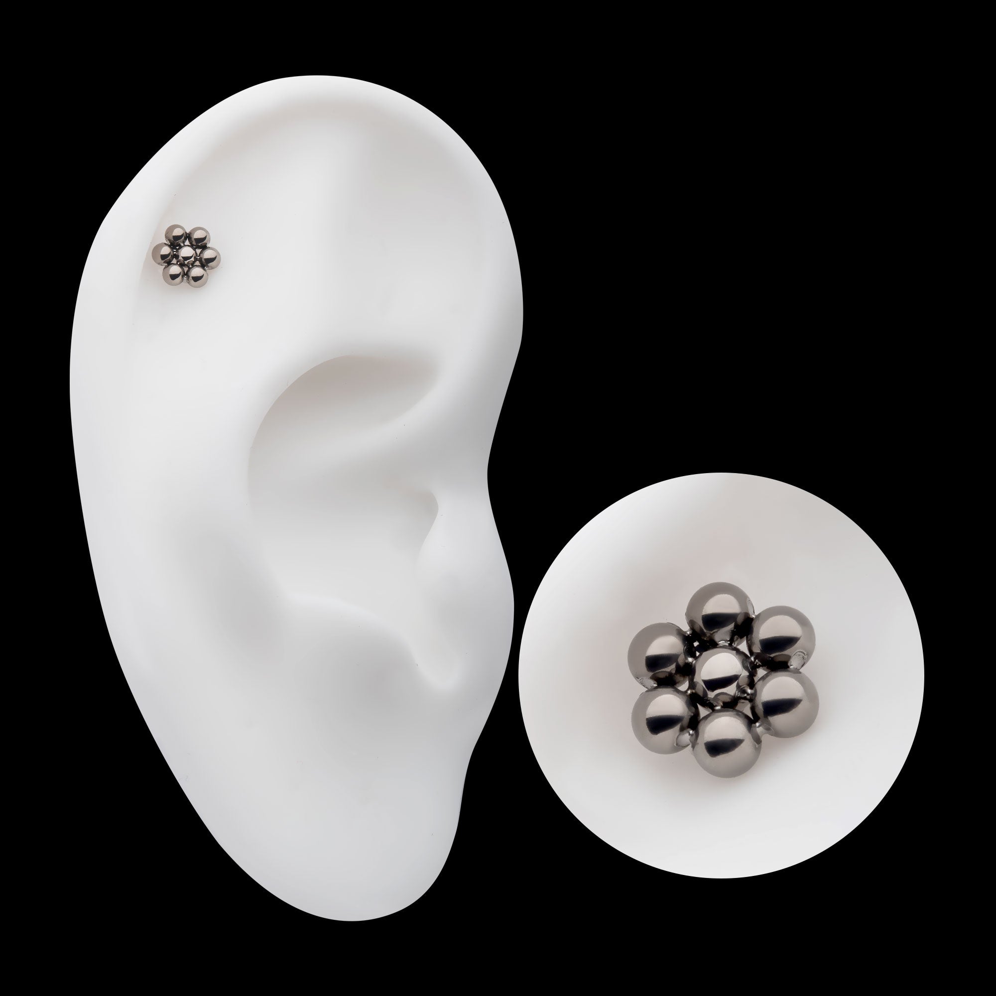 7 Beads Hexagon Shape Flatback Stud Earring / Nosering - Titanium