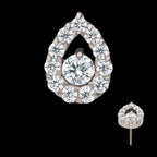 Round CZ Center Hollow Teardrop Shape Flatback Stud Earring / Nosering - CZ in Titanium