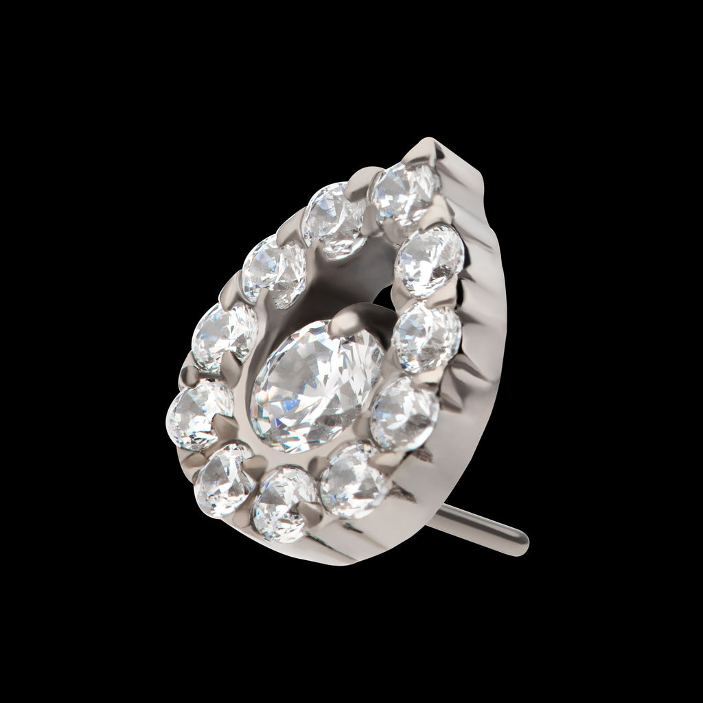 Round CZ Center Hollow Teardrop Shape Flatback Stud Earring / Nosering - CZ in Titanium