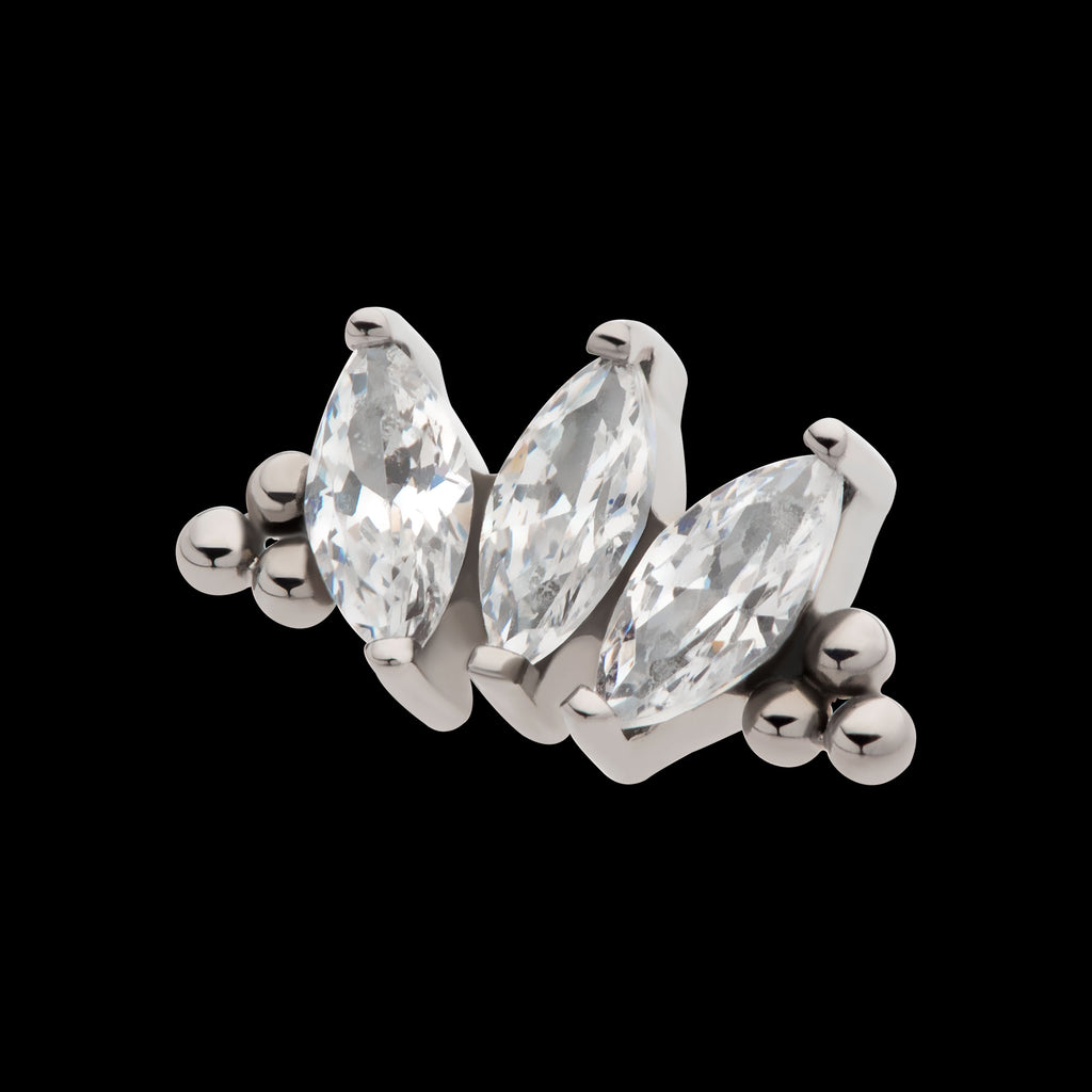 Tri Beads & Prong Set Marquise CZ 3-Cluster Flatback Stud Earring / Nosering - CZ in Titanium