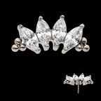 Tri Beads & Prong Set Marquise CZ 4-Cluster Flatback Stud Earring / Nosering - CZ in Titanium