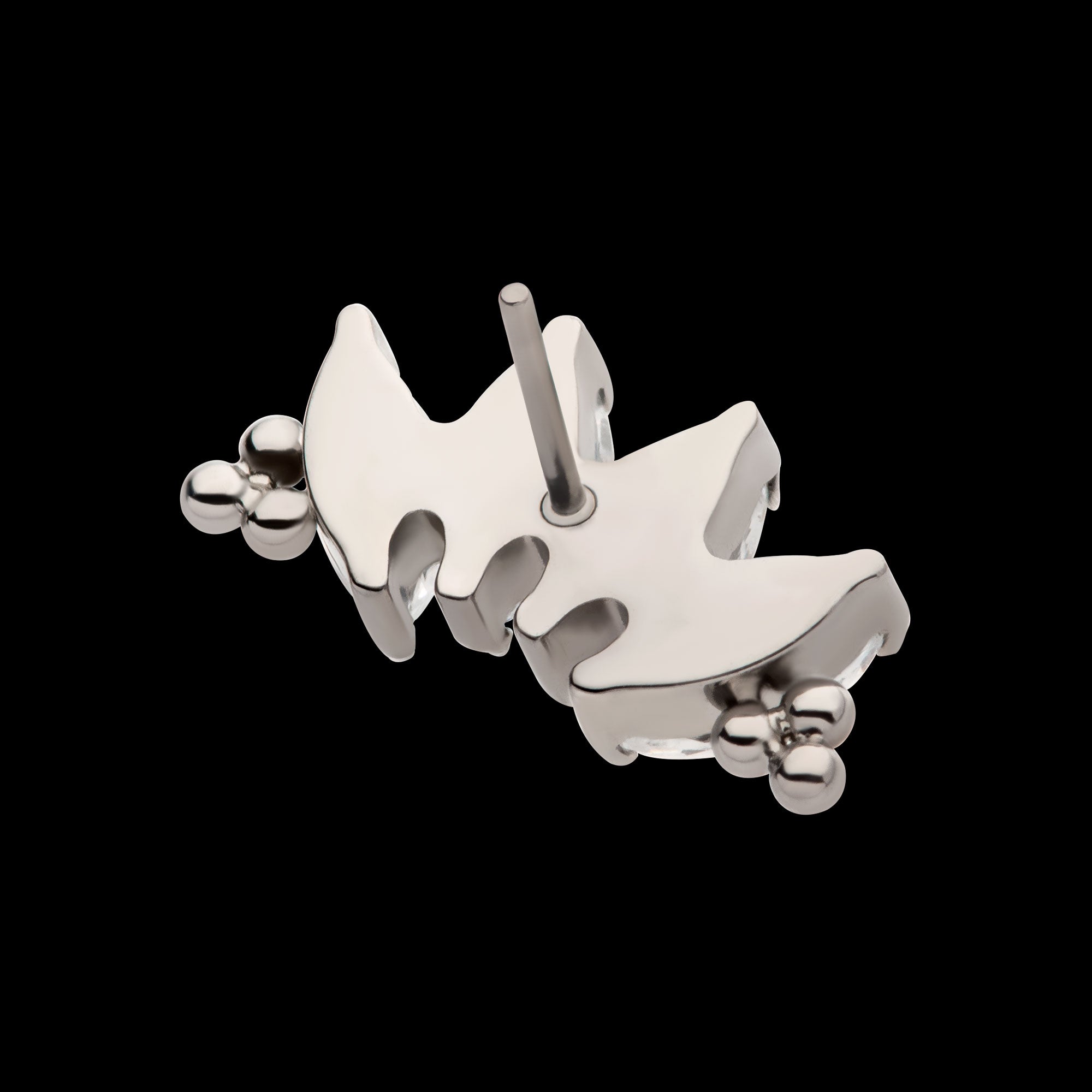 Tri Beads & Prong Set Marquise CZ 4-Cluster Flatback Stud Earring / Nosering - CZ in Titanium