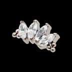 Tri Beads & Prong Set Marquise CZ 4-Cluster Flatback Stud Earring / Nosering - CZ in Titanium
