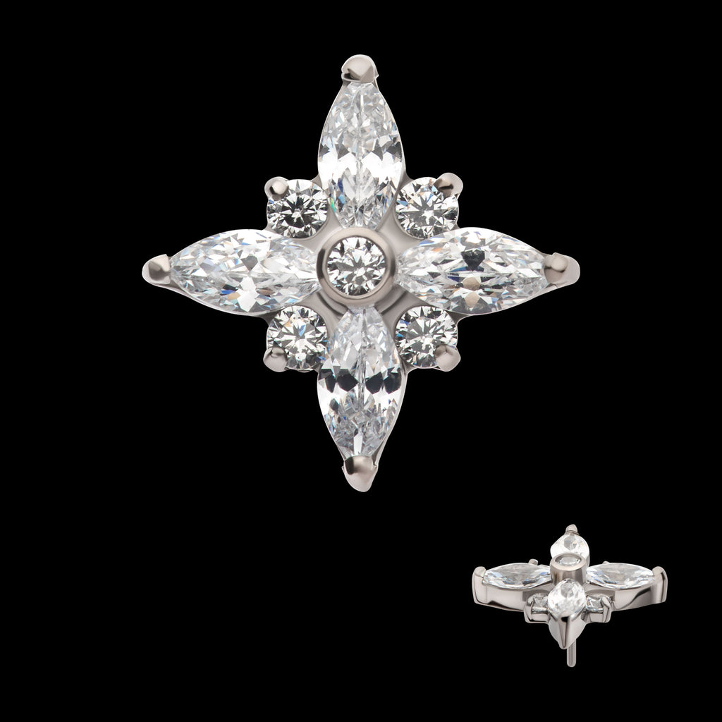 Clustered Round & Marquise CZ Cross Shape Flatback Stud Earring / Nosering - CZ in Titanium