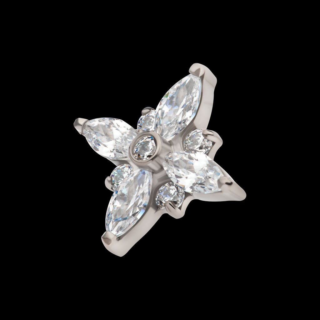 Clustered Round & Marquise CZ Cross Shape Flatback Stud Earring / Nosering - CZ in Titanium