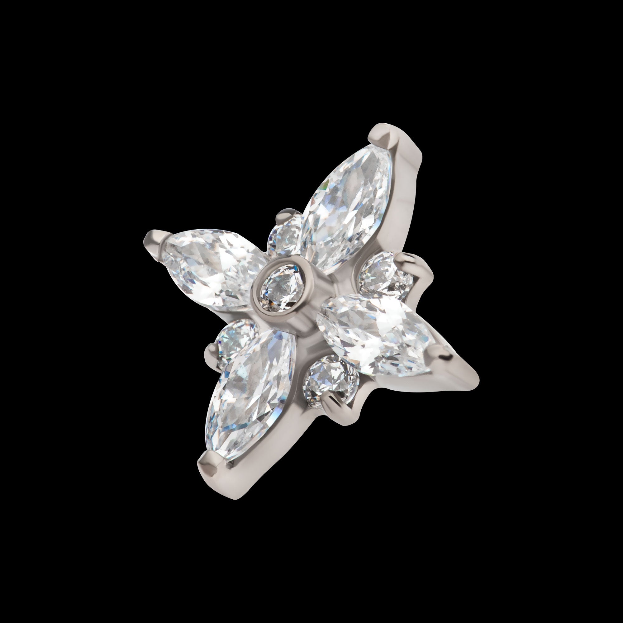 Clustered Round & Marquise CZ Cross Shape Flatback Stud Earring / Nosering - CZ in Titanium