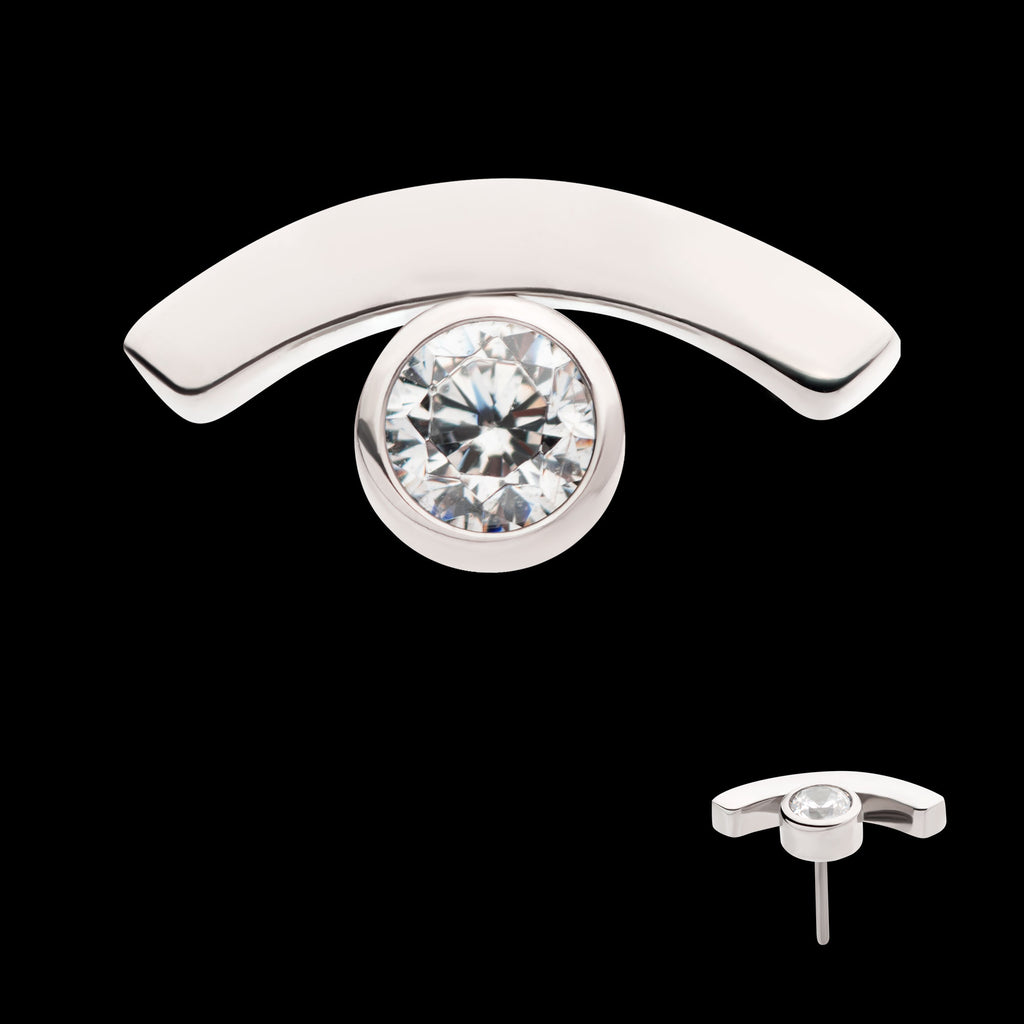 Bezel Set CZ in a Curve Line Flatback Stud Earring / Nosering - CZ in Titanium
