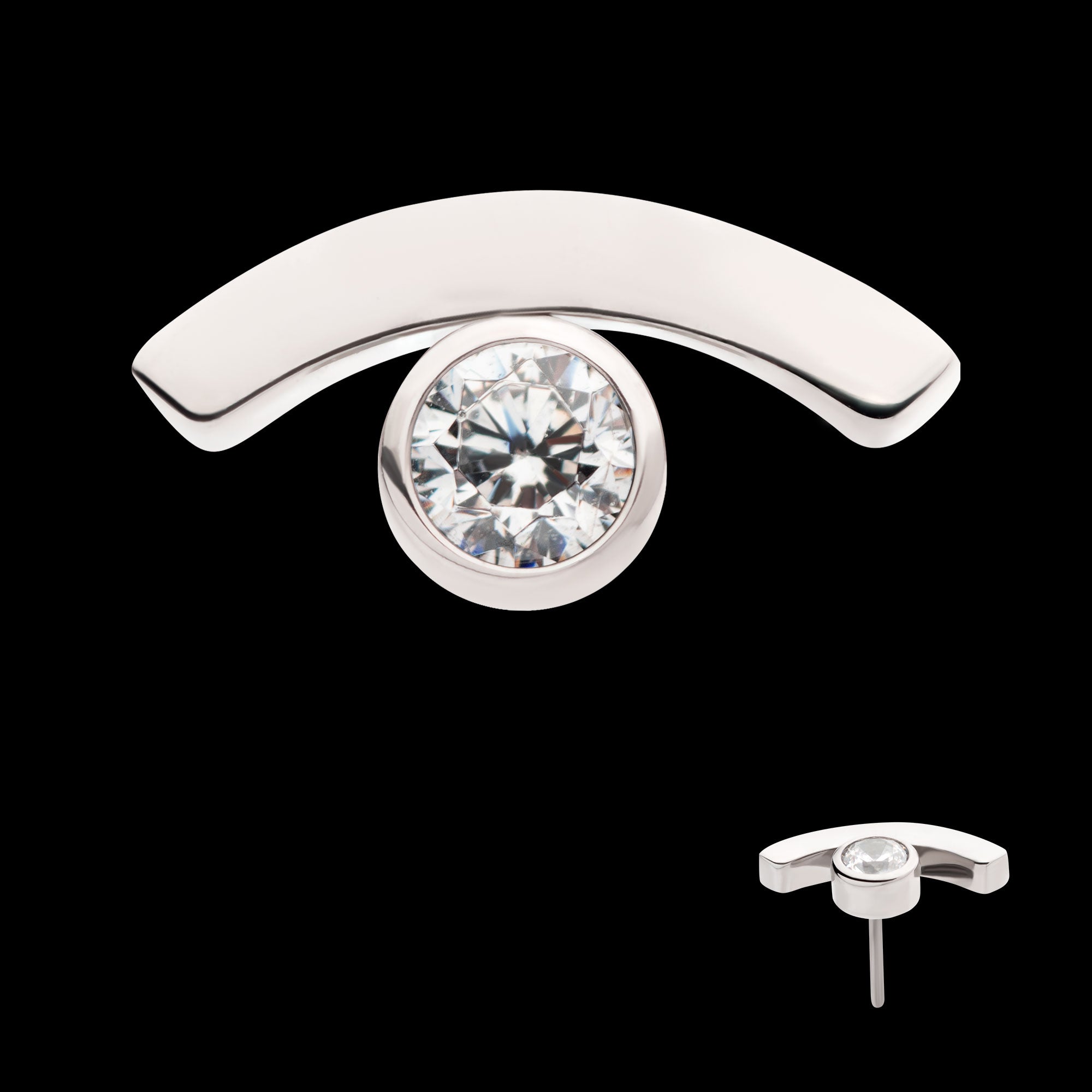 Bezel Set CZ in a Curve Line Flatback Stud Earring / Nosering - CZ in Titanium