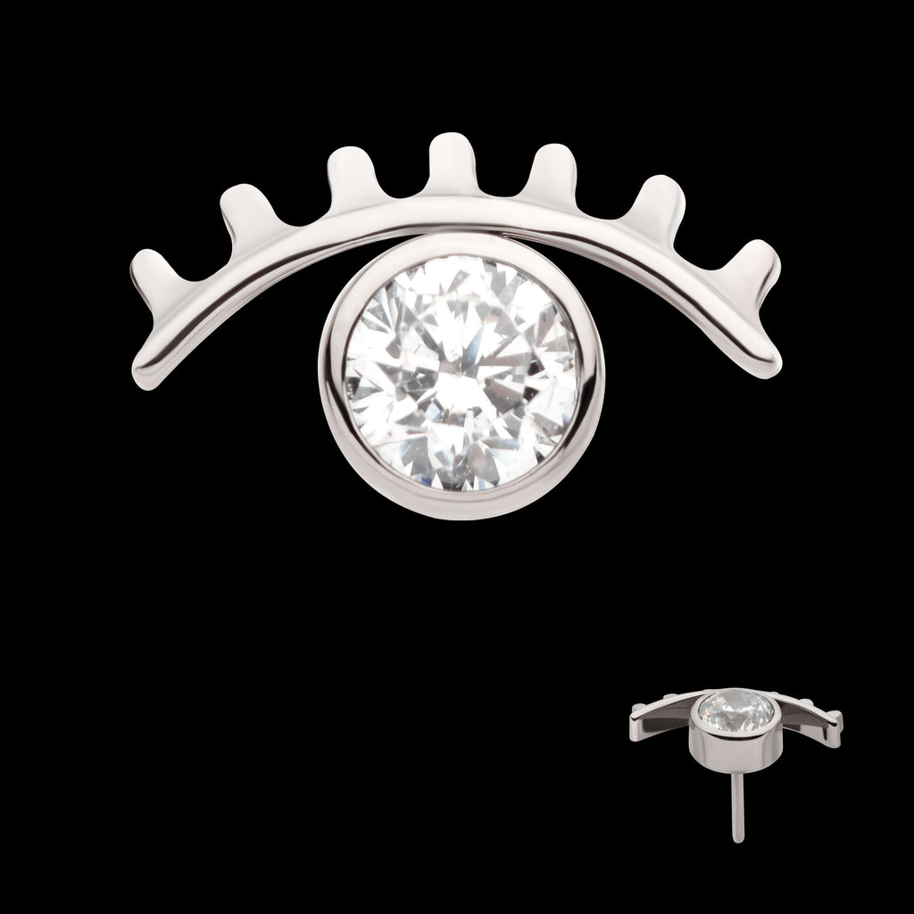 Bezel Set CZ Cut Out Evil Eye Flatback Stud Earring / Nosering - CZ in Titanium