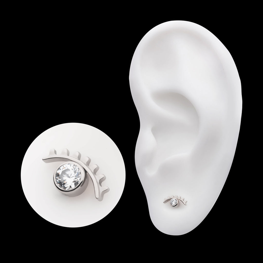 Bezel Set CZ Cut Out Evil Eye Flatback Stud Earring / Nosering - CZ in Titanium