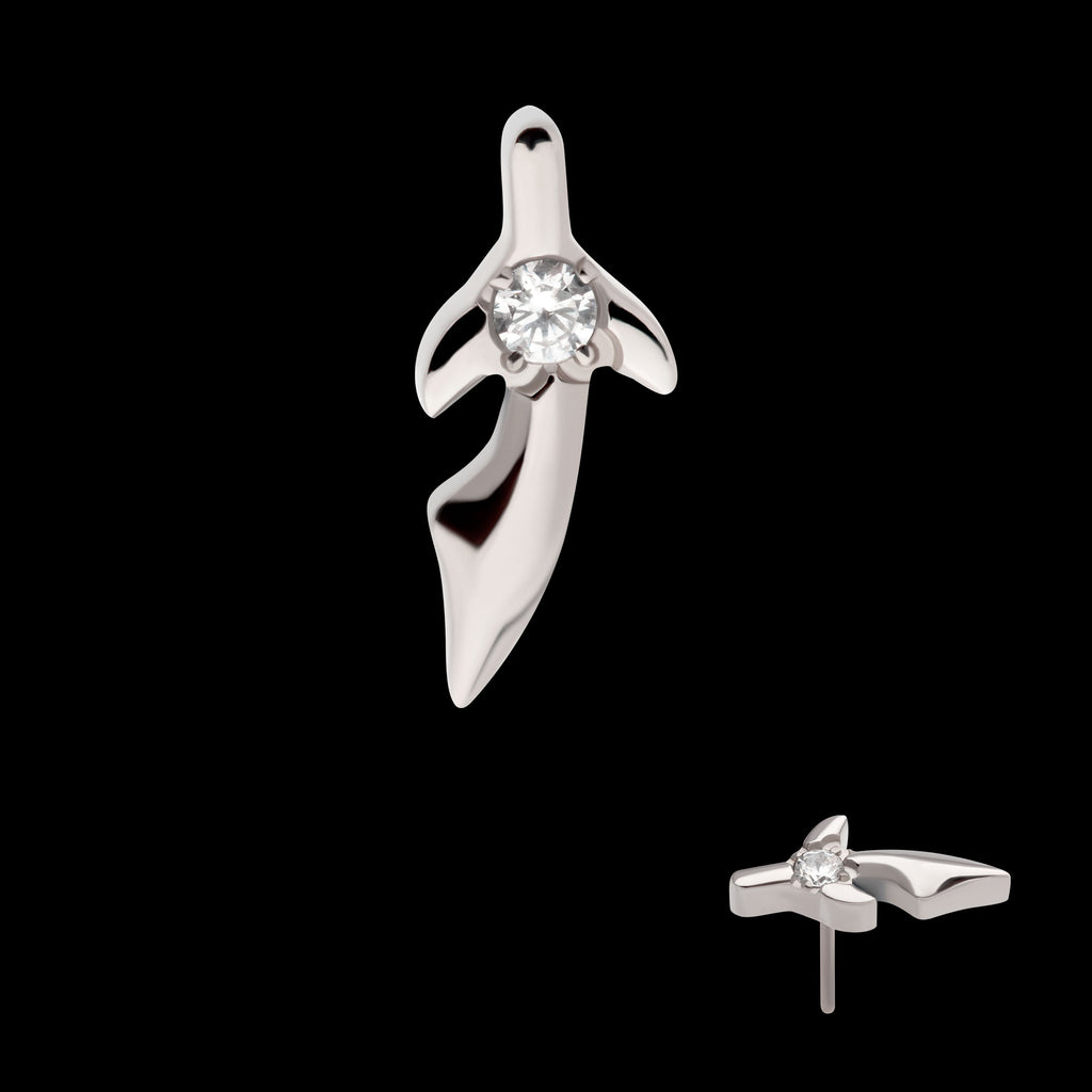 Center Prong Set CZ Dagger Flatback Stud Earring / Nosering - CZ in Titanium