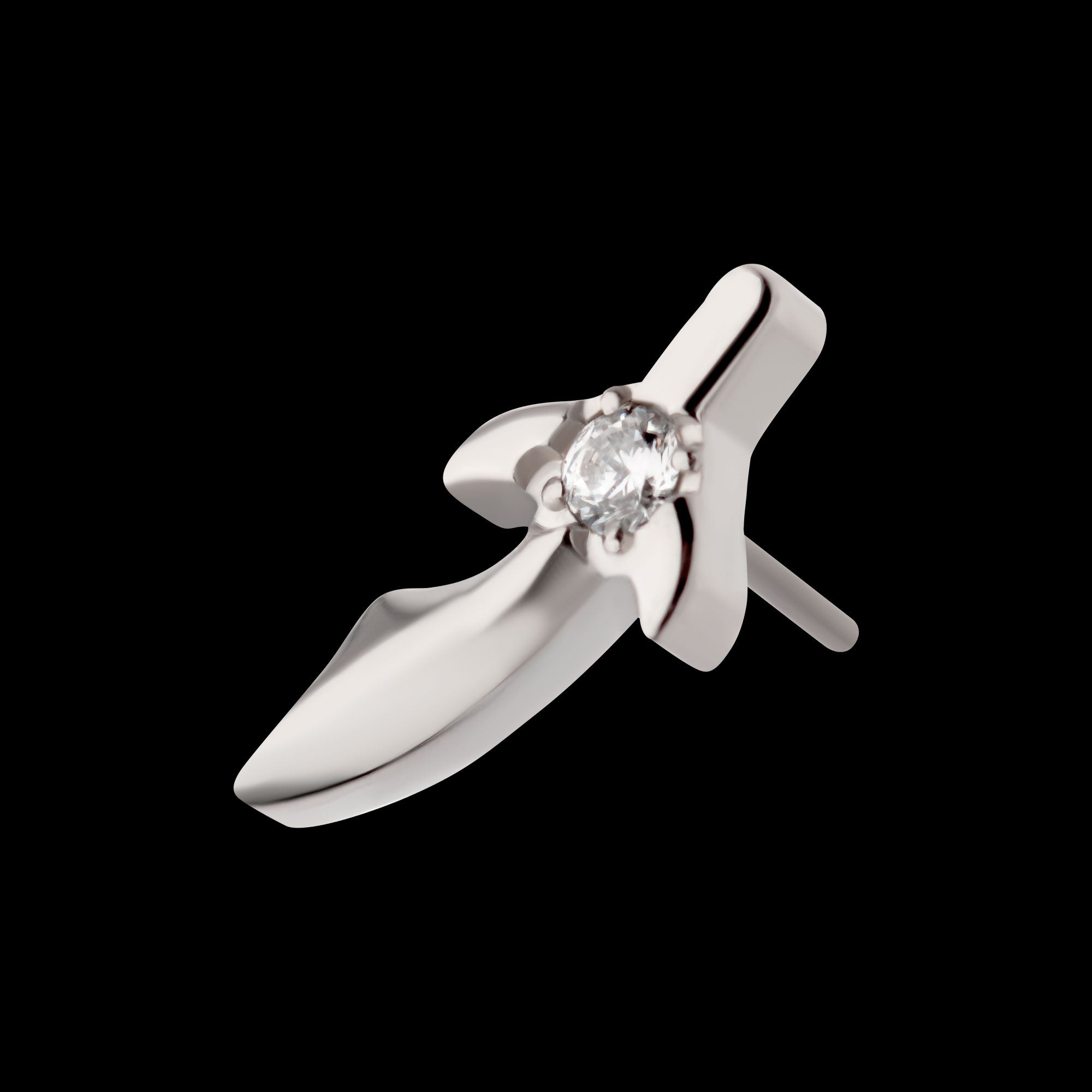 Center Prong Set CZ Dagger Flatback Stud Earring / Nosering - CZ in Titanium