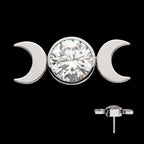 Triple Moon Phase with Center Bezel Set Clear CZ Flatback Stud Earring / Nosering - Clear CZ in Titanium