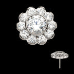 Flower with 11 Clear CZ Flatback Stud Earring / Nosering - Clear CZ in Titanium