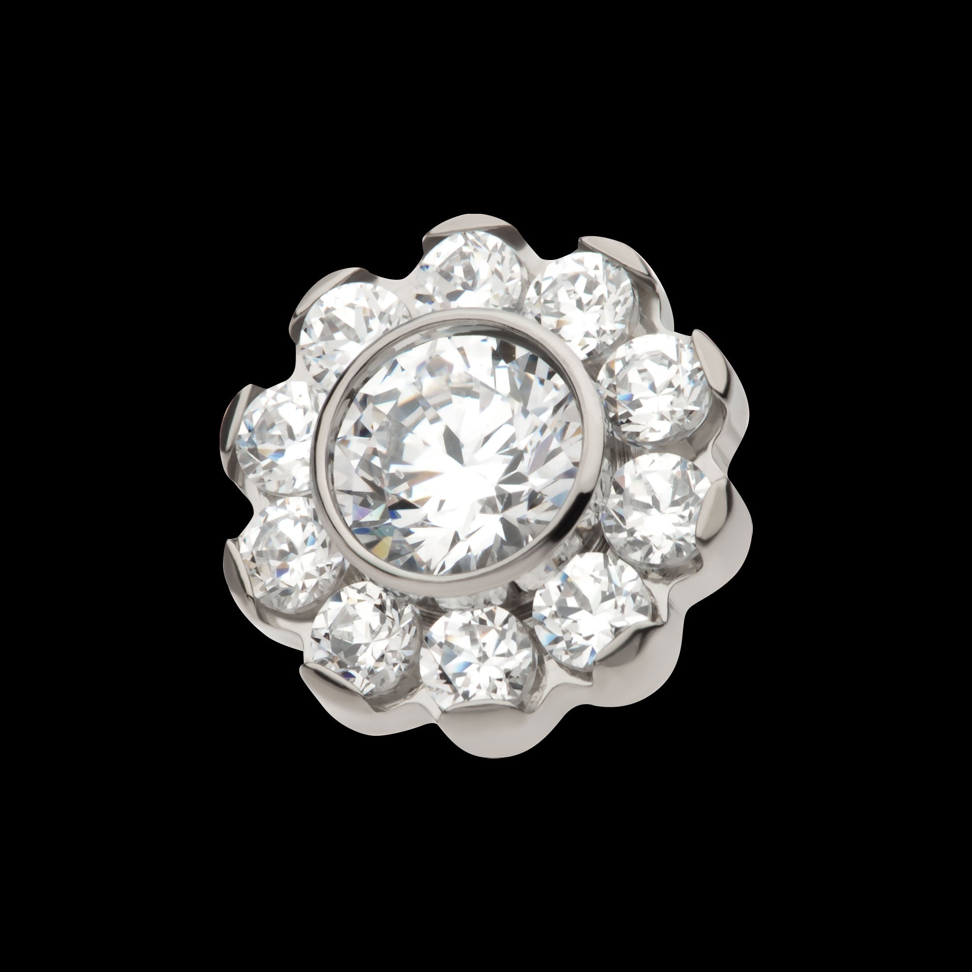 Flower with 11 Clear CZ Flatback Stud Earring / Nosering - Clear CZ in Titanium