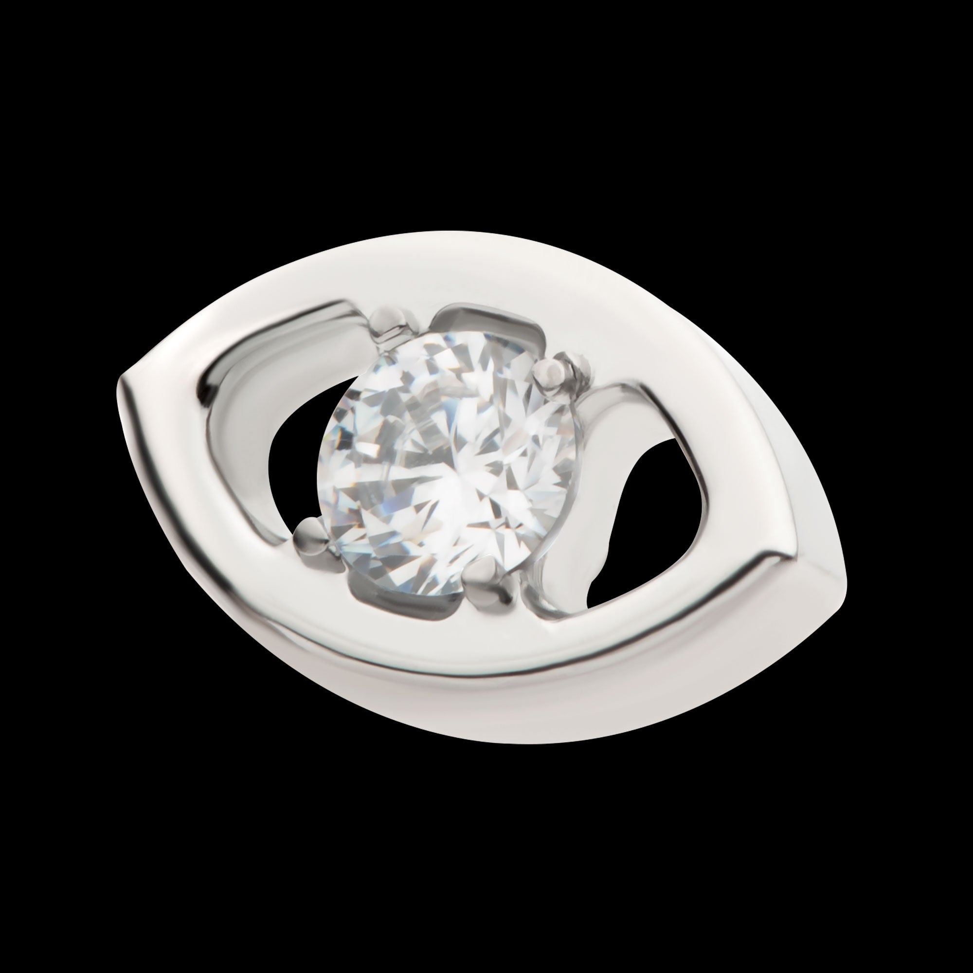 Cut Out Evil Eye with 4 Prong Clear CZ Flatback Stud Earring / Nosering - Clear CZ in Titanium