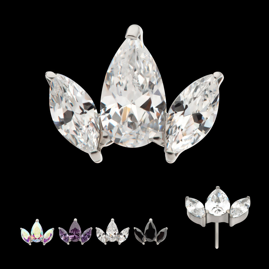 3 Cluster with Prong Set Teardrop & Marquise CZ Flatback Stud Earring / Nosering - CZ in Titanium
