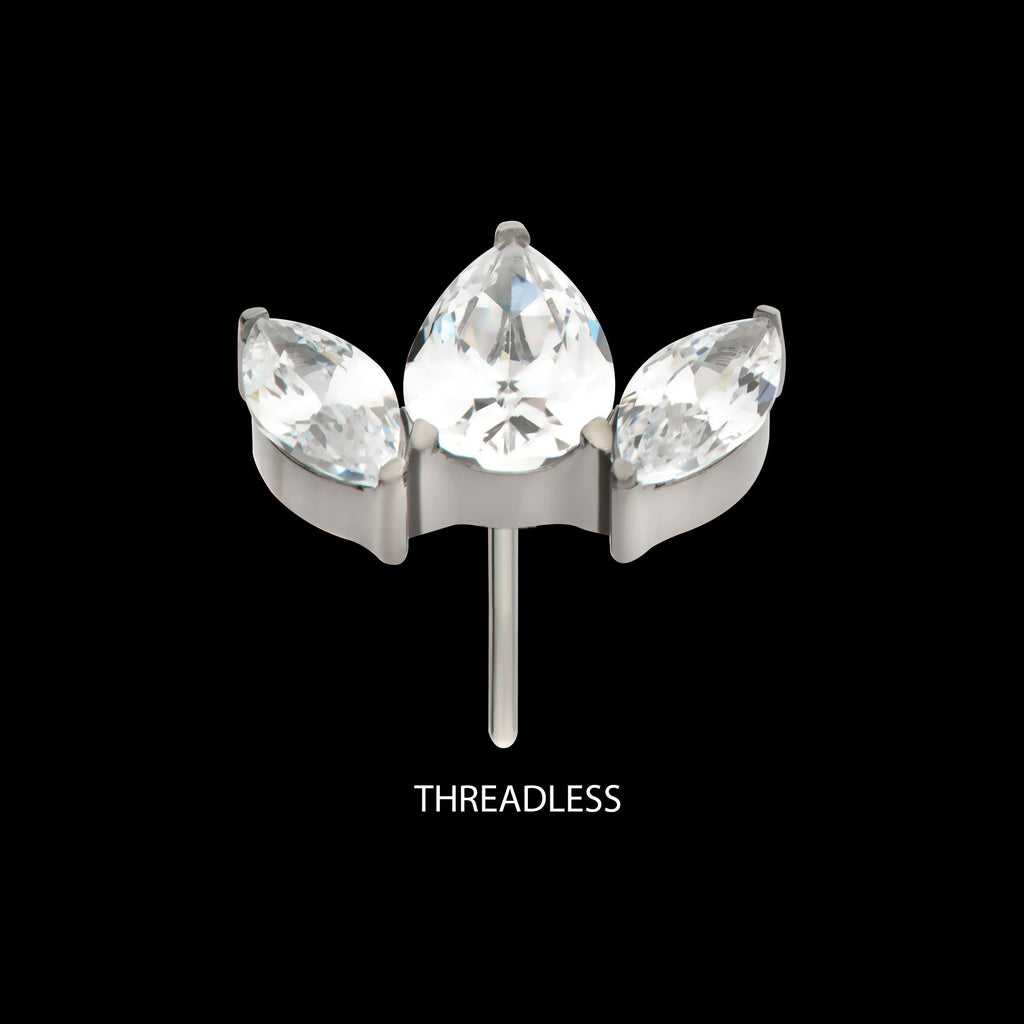3 Cluster with Prong Set Teardrop & Marquise CZ Flatback Stud Earring / Nosering - CZ in Titanium