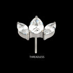 3 Cluster with Prong Set Teardrop & Marquise CZ Flatback Stud Earring / Nosering - CZ in Titanium