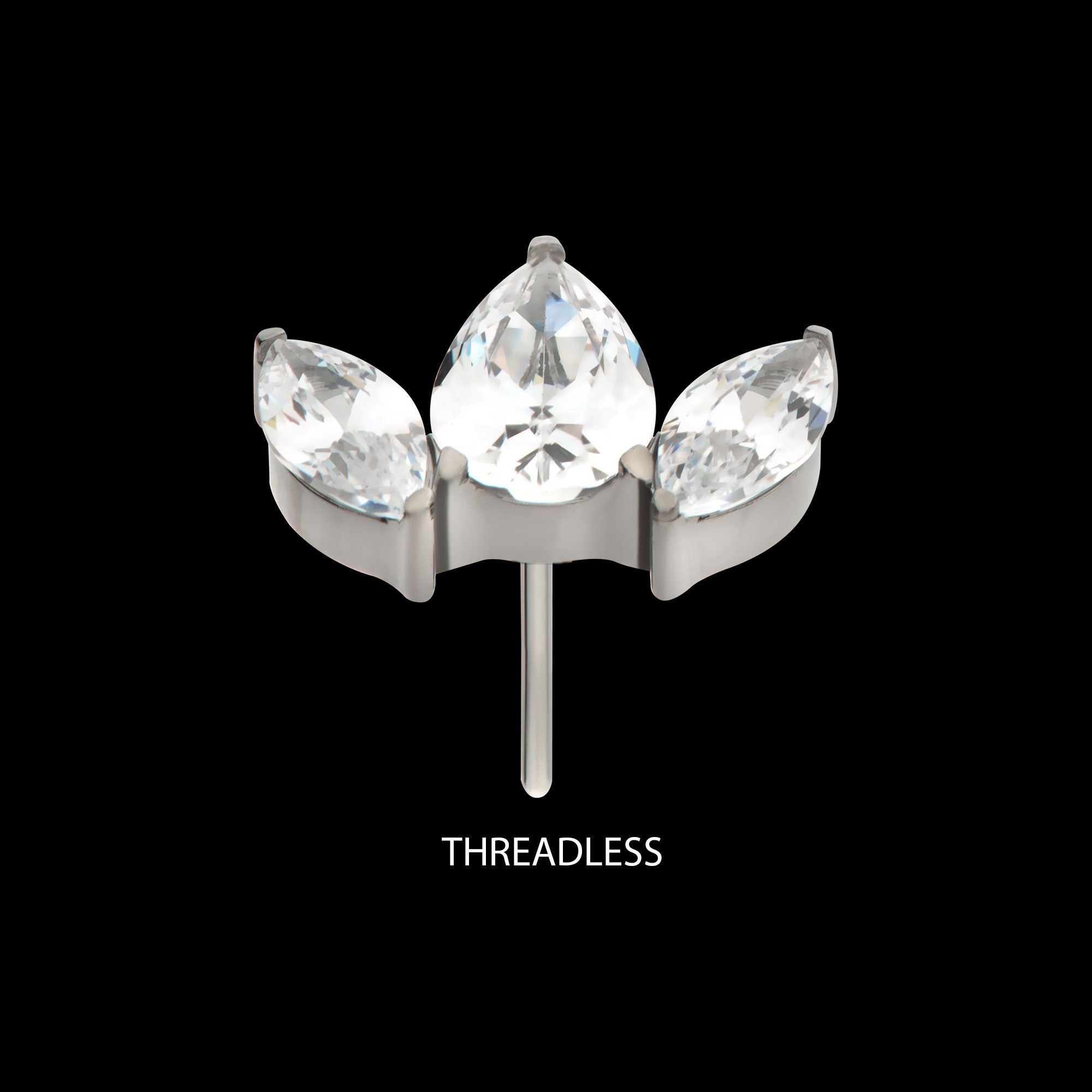 3 Cluster with Prong Set Teardrop & Marquise CZ Flatback Stud Earring / Nosering - CZ in Titanium