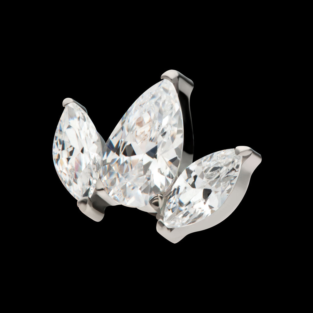 3 Cluster with Prong Set Teardrop & Marquise CZ Flatback Stud Earring / Nosering - CZ in Titanium
