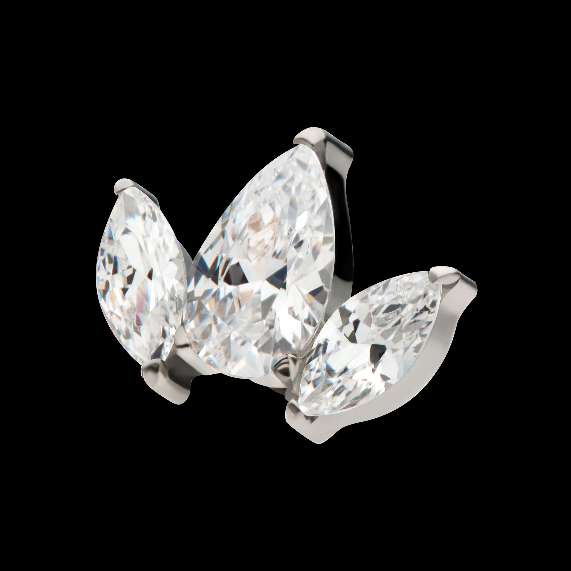 3 Cluster with Prong Set Teardrop & Marquise CZ Flatback Stud Earring / Nosering - CZ in Titanium
