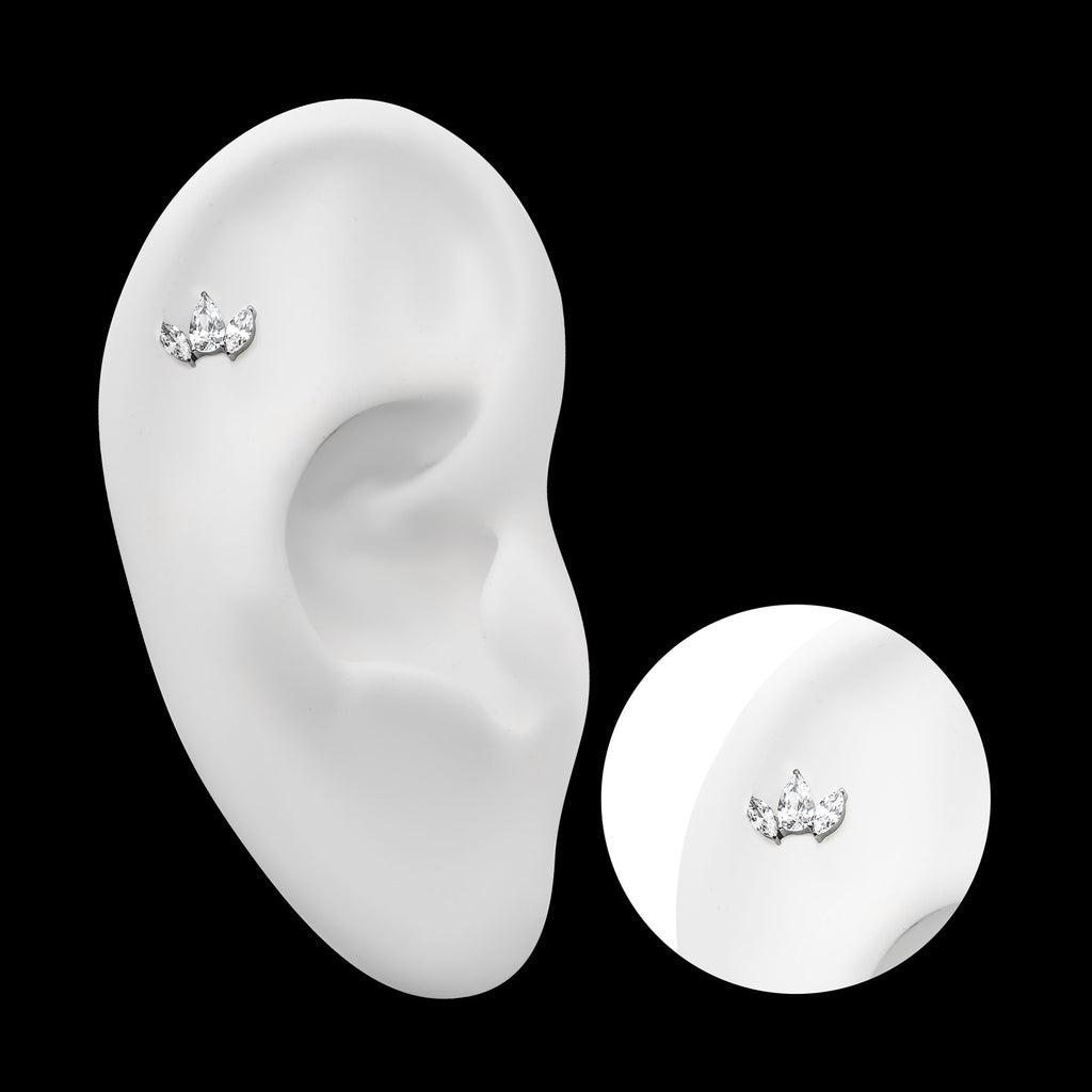3 Cluster with Prong Set Teardrop & Marquise CZ Flatback Stud Earring / Nosering - CZ in Titanium