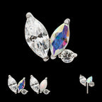 Prong Set Marquise & Round CZ/Opal Staggered 3 Cluster Flatback Stud Earring / Nosering - Opal & CZ & Opal & CZ in Titanium