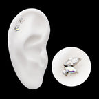 Prong Set Marquise & Round CZ/Opal Staggered 3 Cluster Flatback Stud Earring / Nosering - Opal & CZ & Opal & CZ in Titanium