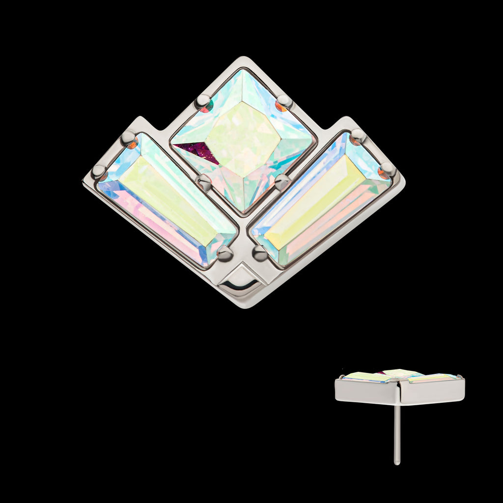 Baguette & Princess Gem Fan Shape Flatback Stud Earring / Nosering - Gem in Titanium