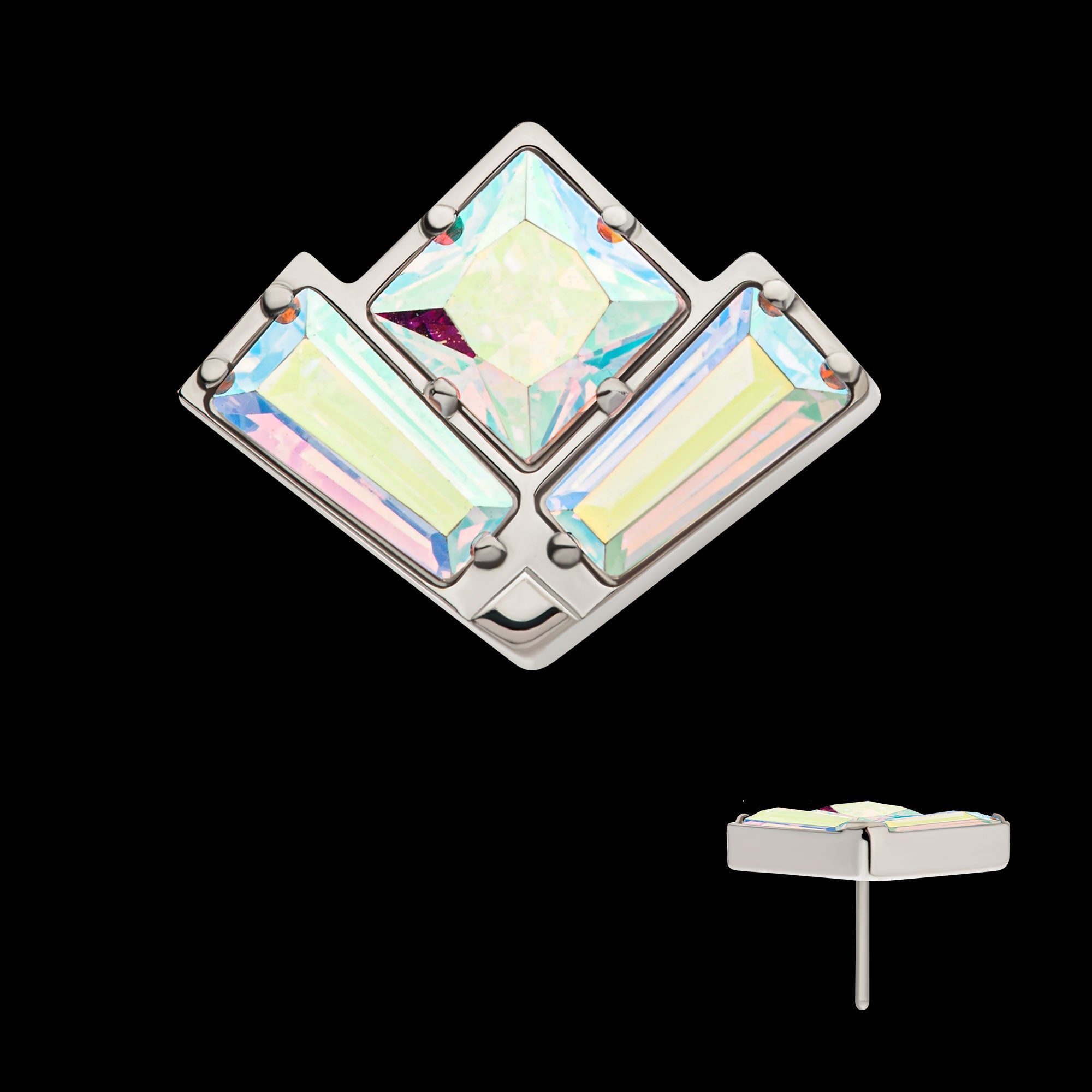 Baguette & Princess Gem Fan Shape Flatback Stud Earring / Nosering - Gem in Titanium