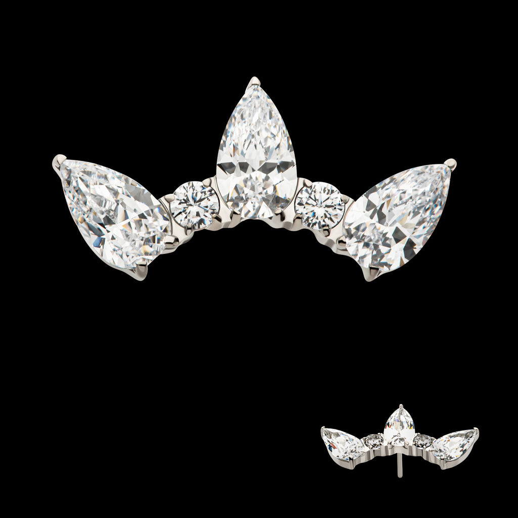 Alternating Teardrop & Round Prong Set CZ 5 Cluster Flatback Stud Earring / Nosering - CZ in Titanium