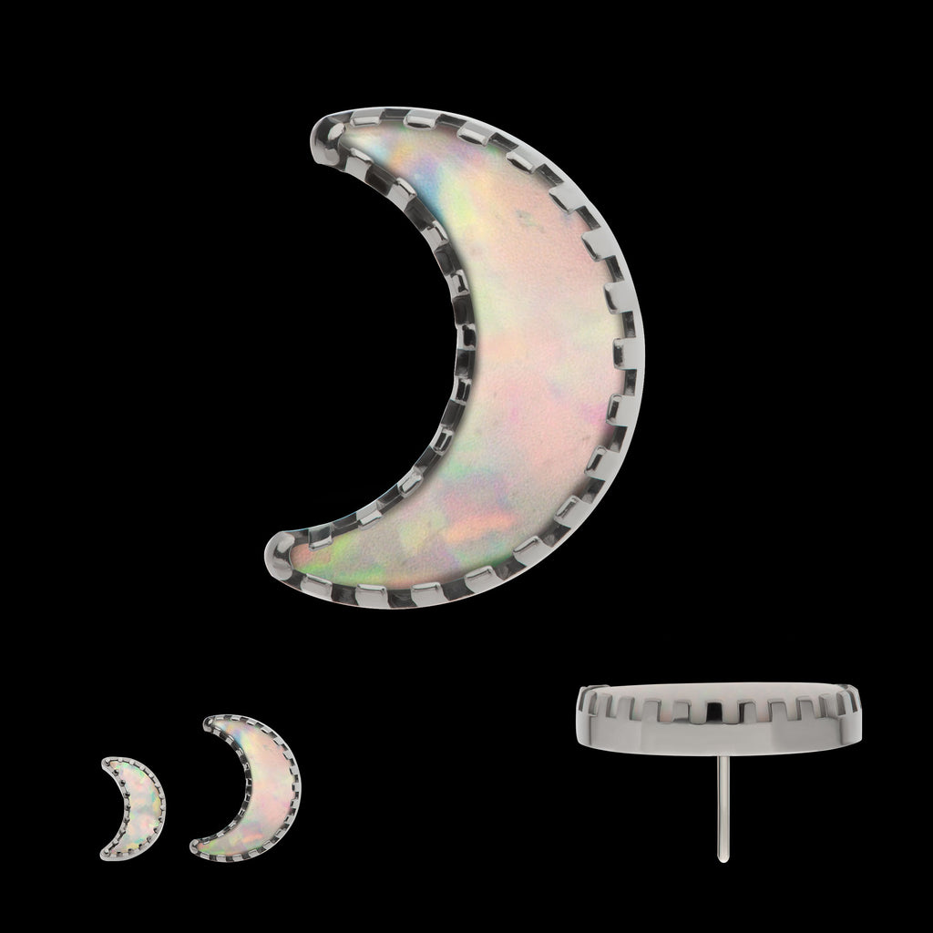 Crescent Moon with Prong Set White Opal Flatback Stud Earring / Nosering - White Opal & Opal in Titanium