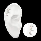 Crescent Moon with Prong Set White Opal Flatback Stud Earring / Nosering - White Opal & Opal in Titanium